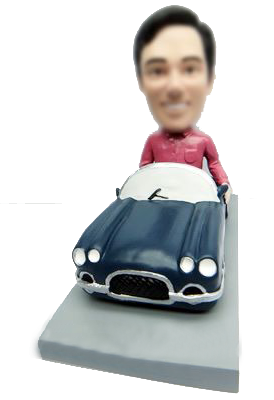 Bobble Man With Blue Car 