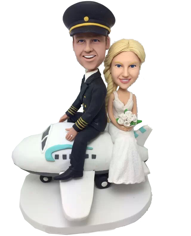 Couple on Plane Wedding Cake Topper