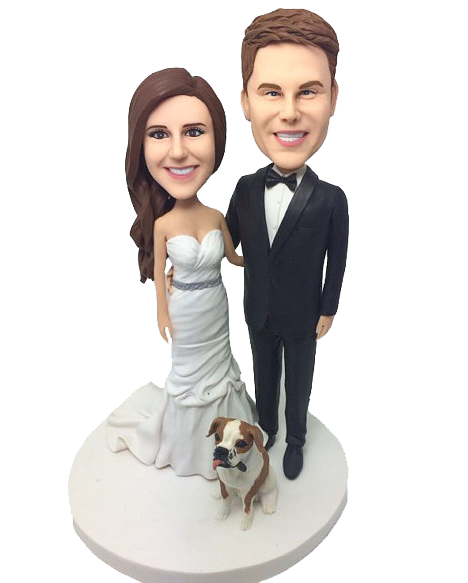 Couple and Dog Wedding Cake Topper