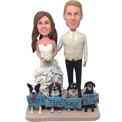 Couple and Dogs Wedding Bobbleheads