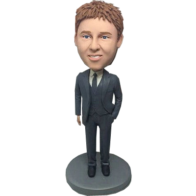Dark Grey Suit Groomsman Bobble Head