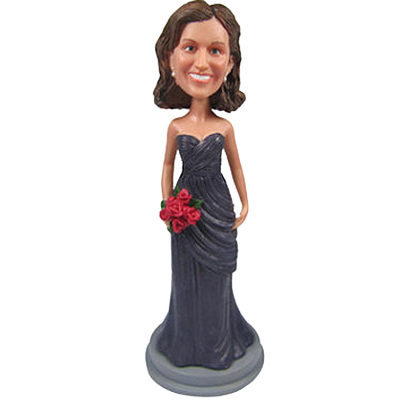 Grey Dress Bridesmaid Bobble Head