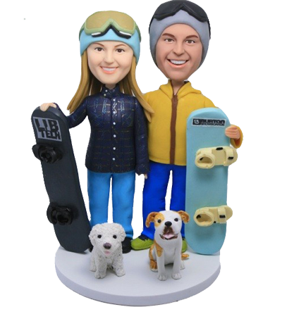 Snow Boarding Couple Cake Toppers