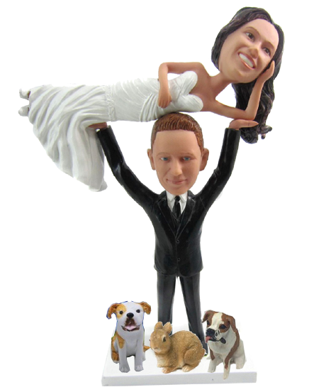 Weight Lifter Wedding Cake Topper with pets