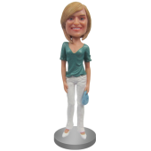 Custom Bobblehead In V-Neck and Skinny Jeans