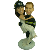 Firefighter Custom Bobblehead Wedding Cake Topper