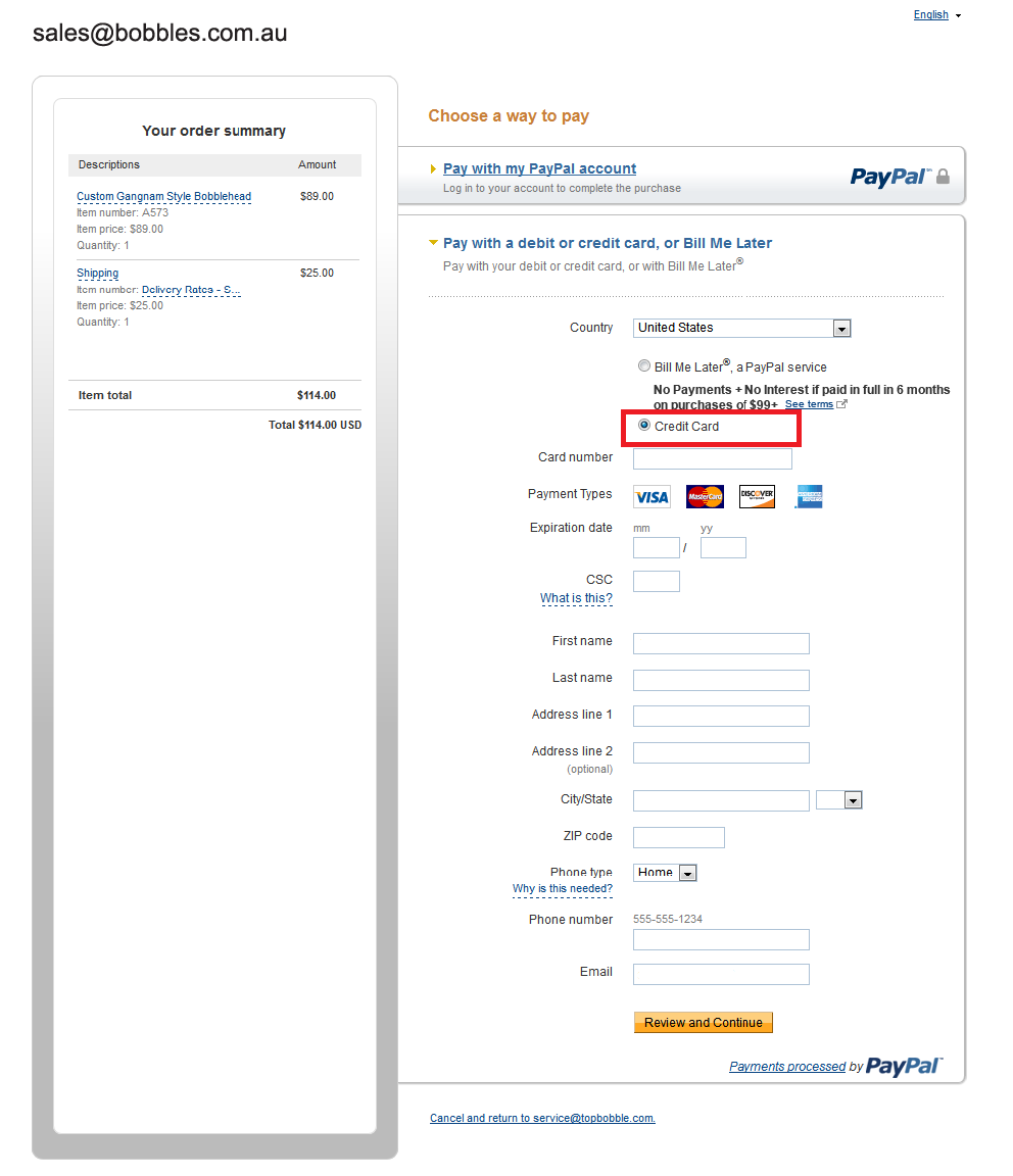 pay with your credit cart